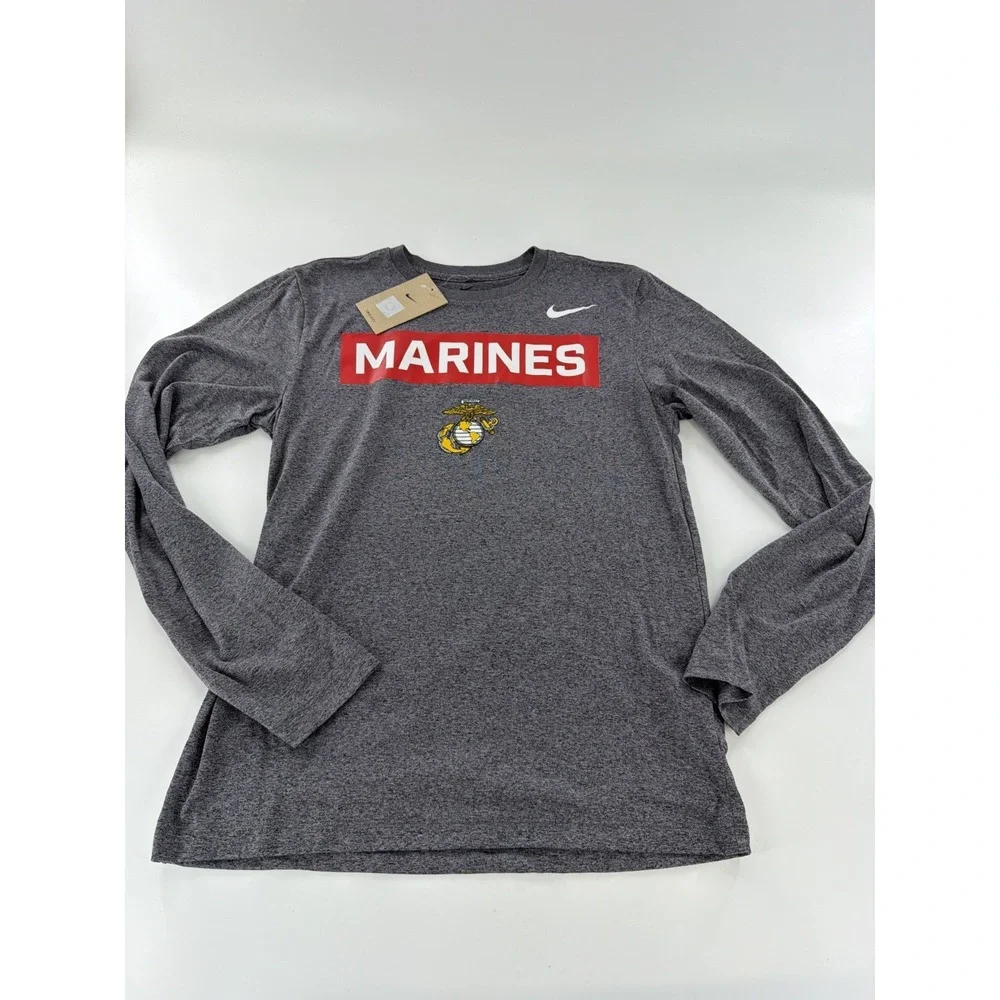 Nike Marines T-Shirt Mens Size Medium M Grey Dri Fit Legend Long Sleeve New